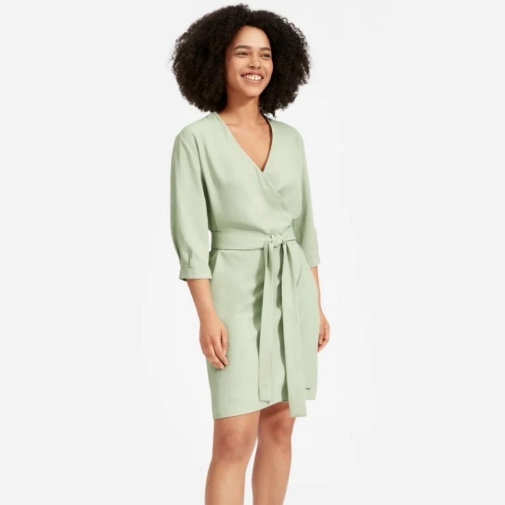Everlane* Japanese Go Weave* Wrap Dress* 3/4 Length Sleeve* Mint Green* Sz 6